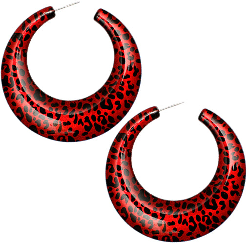 Red Glossy Flat Spot Hoop Earrings