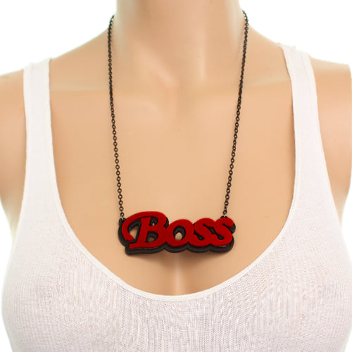Red Comic Laser Cutout Boss Chain Necklace