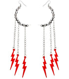 Red Beaded Drop Chain Lightning Bolt Dangle Earrings