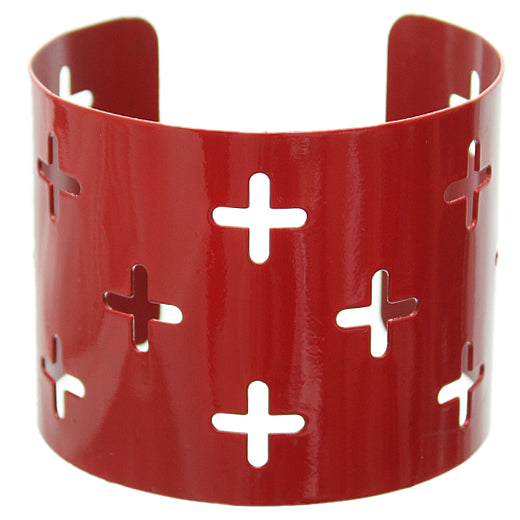 Red Cutout Cross Metal Cuff Bracelet