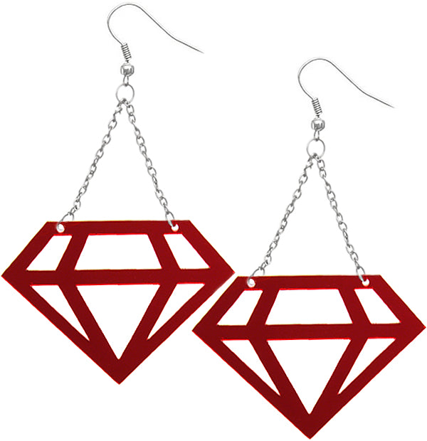 Red Cutout Diamond Shape Chain Earrings