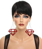 Red Cutout Diamond Shape Chain Earrings