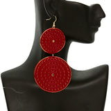 Red Round Double Disk Dangle Earrings