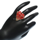 Red Diamond Shaped Rhinestone Adjustable Ring