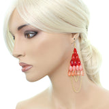Red Faceted Drop Chain Chandelier Earrings