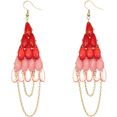 Red Faceted Drop Chain Chandelier Earrings