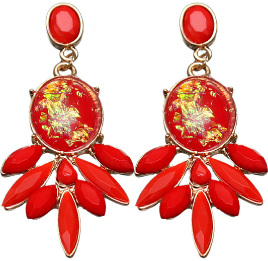 Red Faceted Faux Gemstone Post Earrings