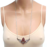 Red Fleur De Lis Rhinestone Charm Necklace