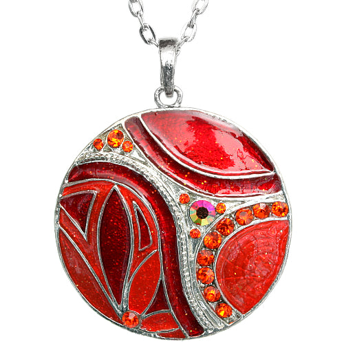 Red Floral Rhinestone Bead Charm Chain Necklace
