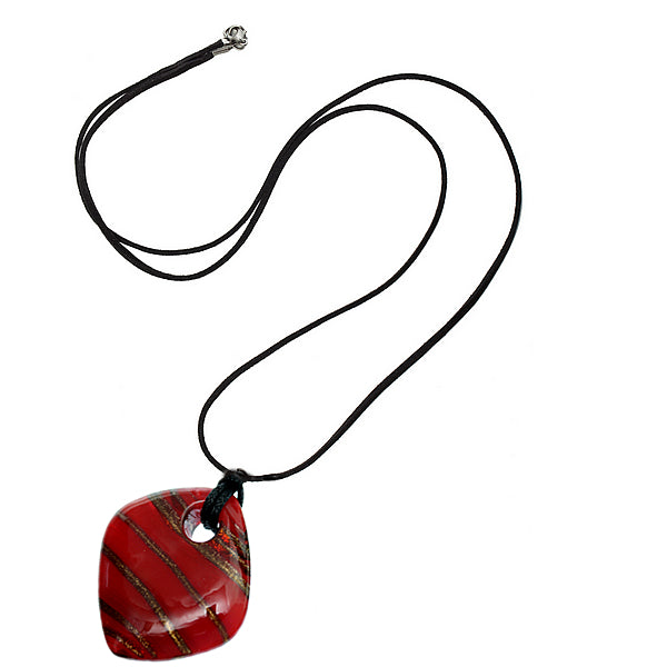 Red Glass Murano Cord Charm Necklace