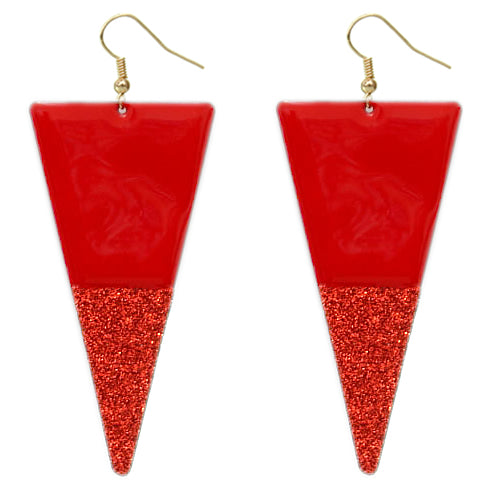 Red Glitter Inverted Triangle Earrings