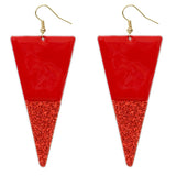 Red Glitter Inverted Triangle Earrings