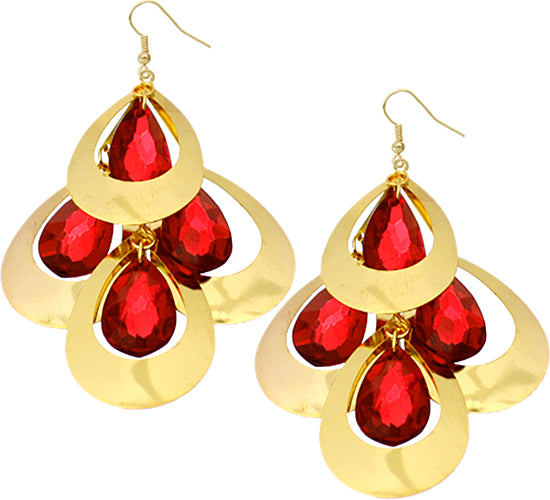 Red Gold Cascade Tier Teardrop Earrings