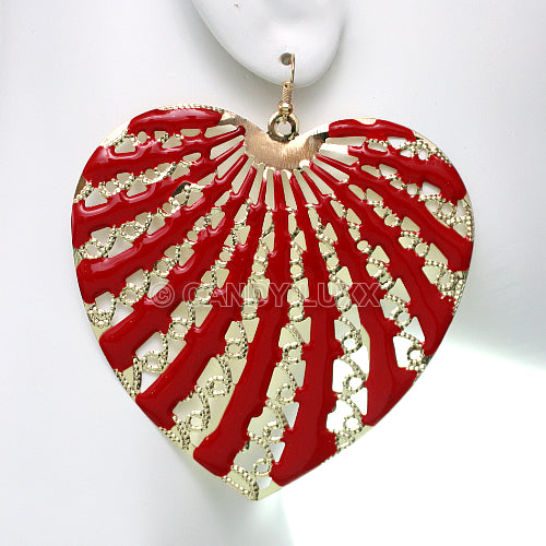 Red Filigree Dangle Heart Earrings