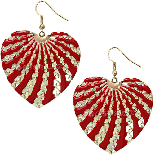 Red Filigree Dangle Heart Earrings