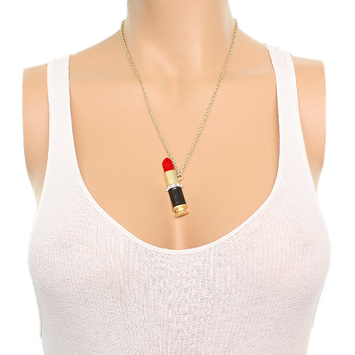 Red Gold Steampunk Bullet Lipstick Chain Necklace