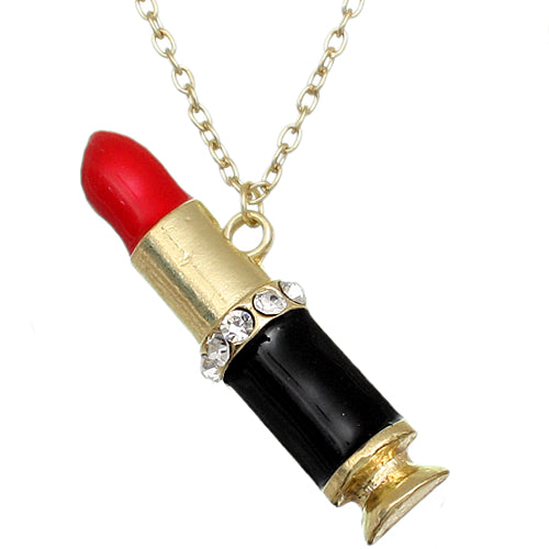 Red Gold Steampunk Bullet Lipstick Chain Necklace