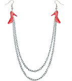 Red Double Chain High Heel Necklace Earrings