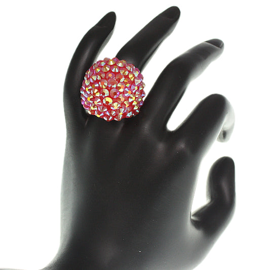 Red Studded Iridescent Rhinestone Dome Ring