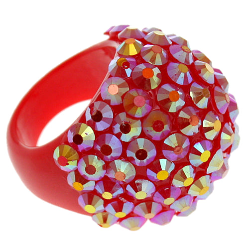 Red Studded Iridescent Rhinestone Dome Ring