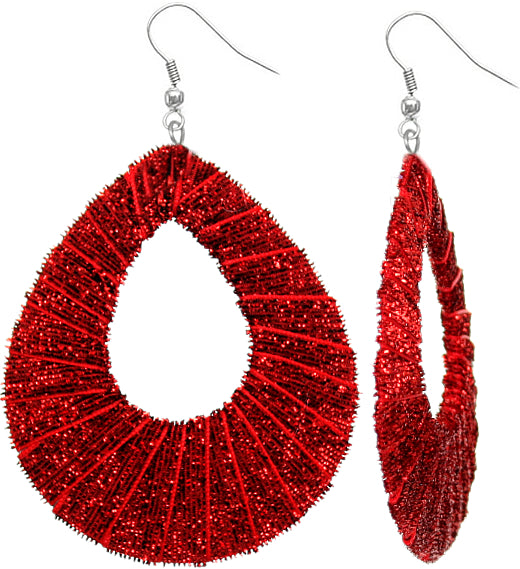 Red Glitter Fabric Teardrop Earrings