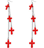 Red Long Chain Cross Earrings