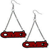 Red OMG Triangle Drop Chain Earrings