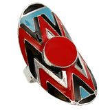 Red Multicolor Oval Zigzag Chevron Adjustable Ring