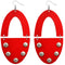 Red Wooden Oval Studded Earrings