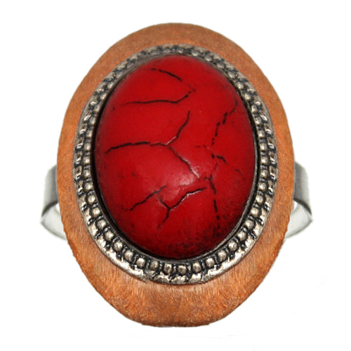 Red Wooden Crackle Oversized Adjustable Ring