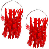 Red Oversized Large Beaded Flower Hoop Earrings
