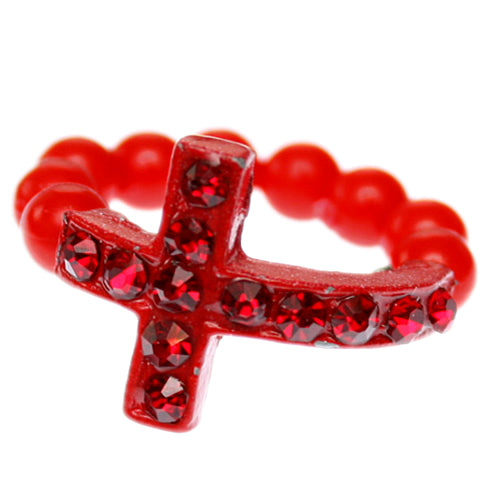 Red Adjustable Rhinestone Mini Cross Ring