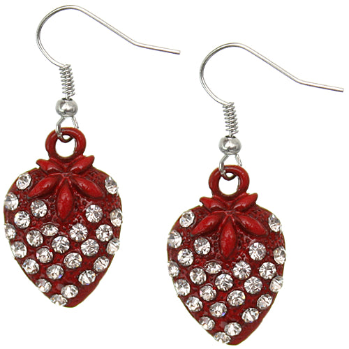 Red Strawberry Mini Rhinestone Earrings