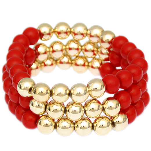 Red Beaded Round Ball Stretch Bracelets