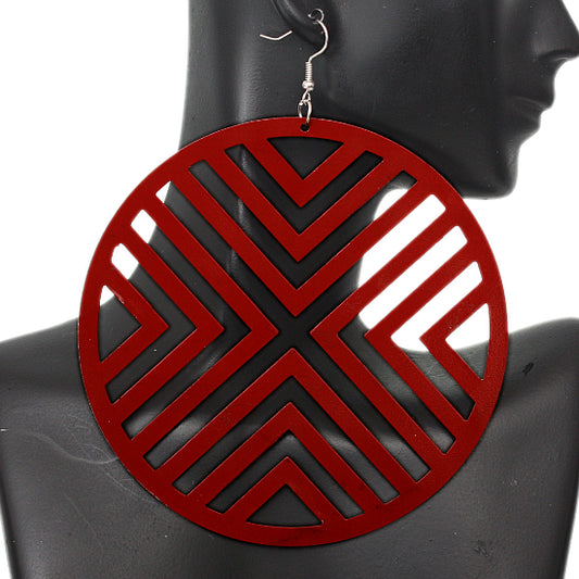 Red Oversized Cutout Round Earrings