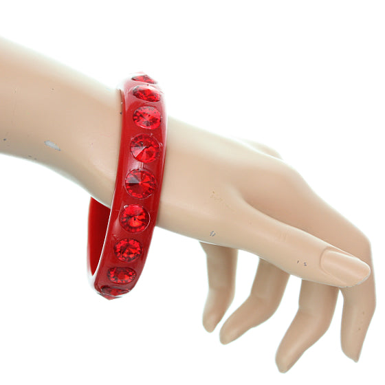 Red Glossy Studded Gemstone Bangle Bracelet