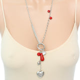 Red Beaded Heart Chain Necklace Set