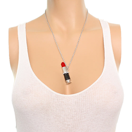 Red Steampunk Bullet Lipstick Chain Necklace