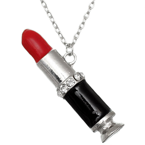 Red Steampunk Bullet Lipstick Chain Necklace