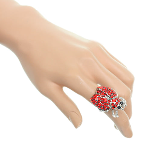 Red Studded Rhinestone Ladybug Adjustable Ring