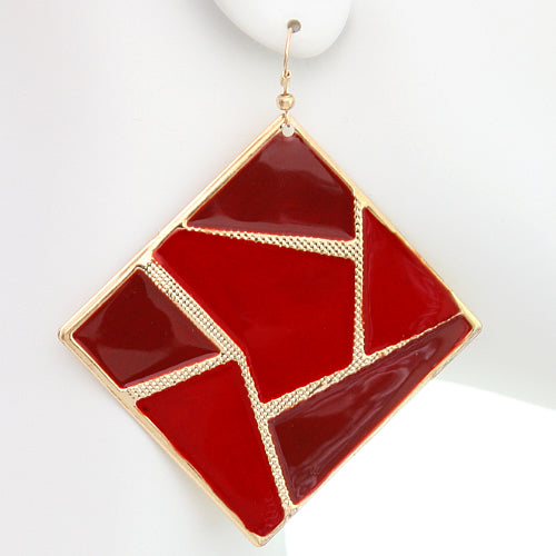 Red Triangular Multi-Shaped Dangle Earrings