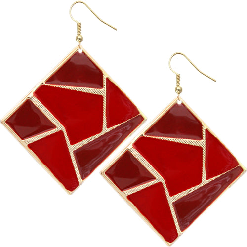 Red Triangular Multi-Shaped Dangle Earrings