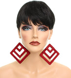 Red Triple Wooden Glitter Earrings