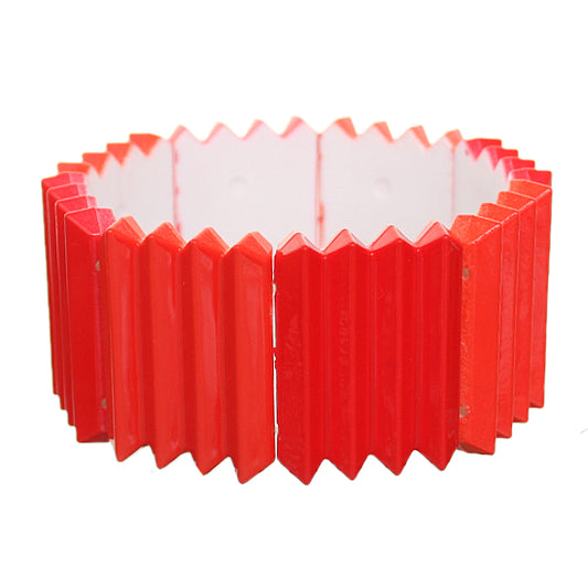 Red Two Tone Pleated Ruffle Stretch Bracelet