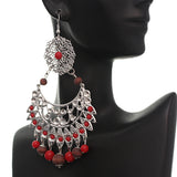 Red Brown Wooden Beaded Filigree Earrings