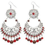 Red Brown Wooden Beaded Filigree Earrings