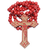 Red Wooden Beaded Cross Necklace