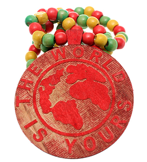 Red Wooden The World Is Yours Beaded Necklace