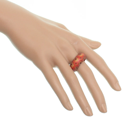 Red Wooden Circular Wheel Bohemian Ring