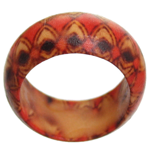 Red Wooden Abstract Bohemian Ring